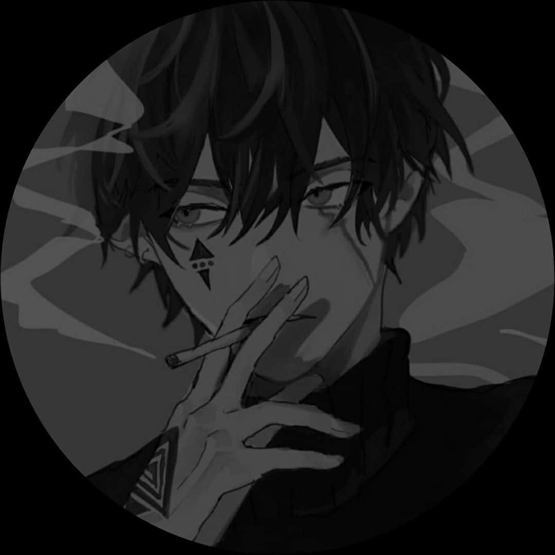 Yuno 桌布 壁紙 — 一幅黑白動畫肖像，描繪一位深色頭髮、臉頰上有三角形標記的年輕男子手持香煙。