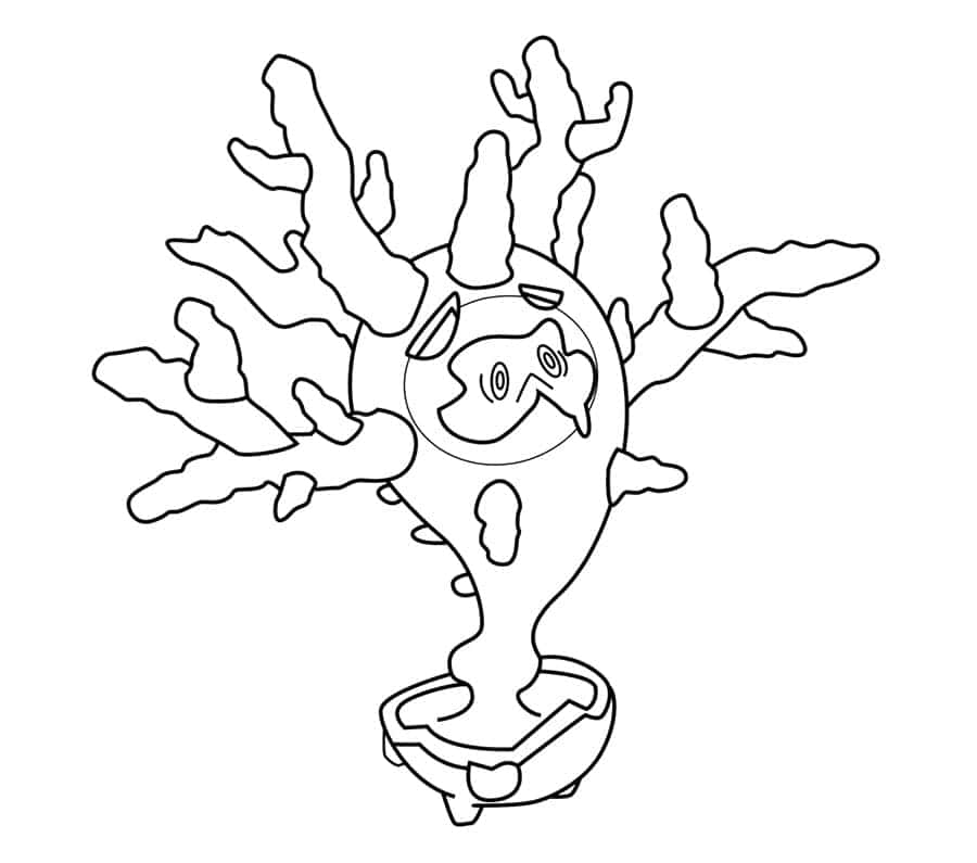 寶可夢 桌布 壁紙 — 一幅黑白線條畫，描繪一個卡通珊瑚狀生物，帶有微笑的臉和分支狀的手臂。