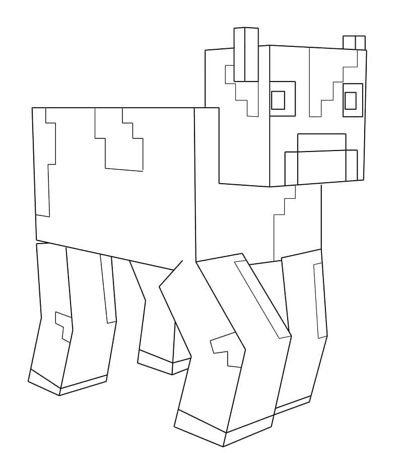 Minecraft Cow 桌布 壁紙 — 一幅黑白線條畫，描繪一隻像素化的Minecraft牛側面站立。