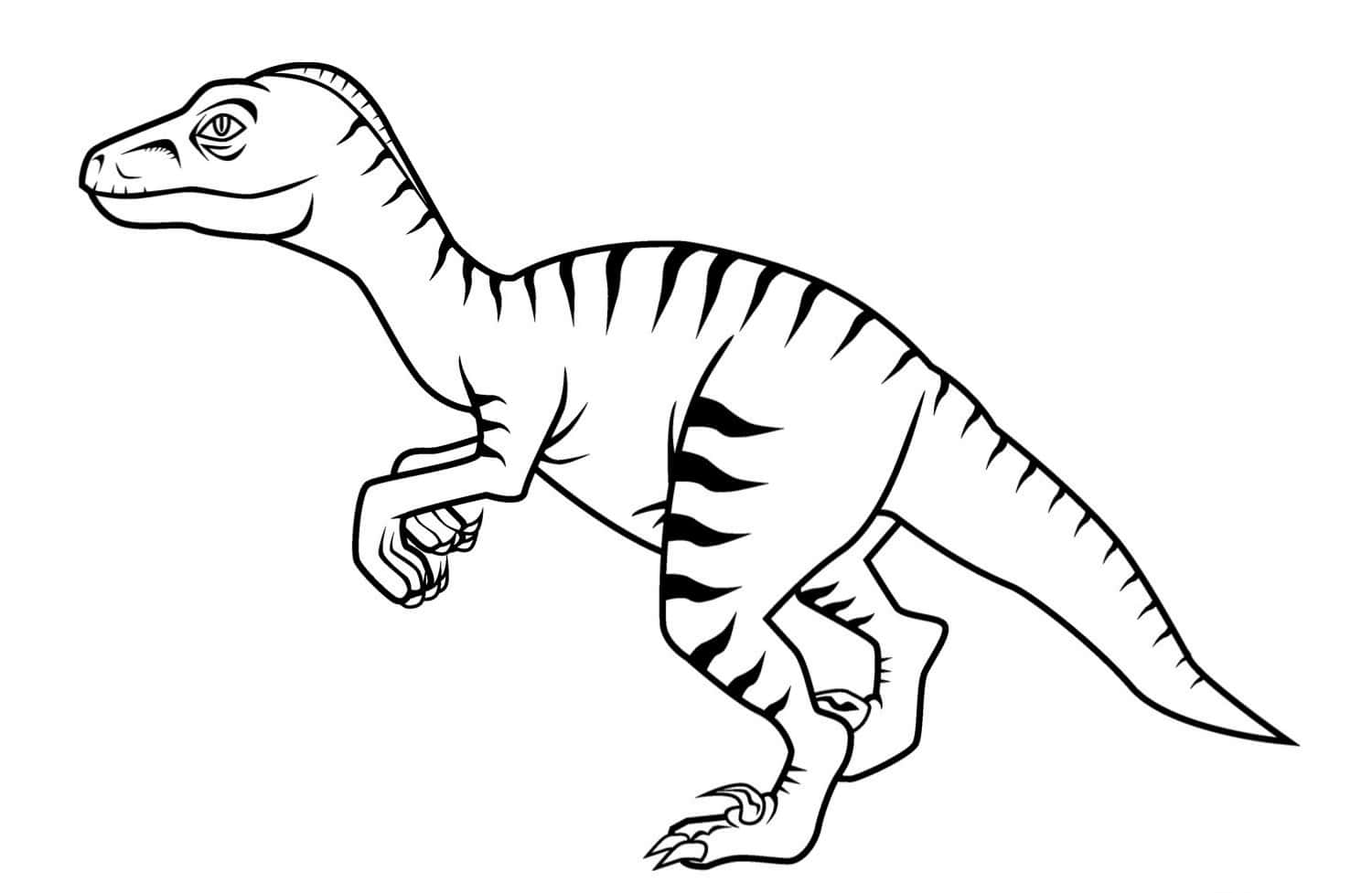 Dinosaur Coloring 桌布 壁紙 — 一幅黑白線條畫，描繪一隻條紋恐龍在純白背景上以動態奔跑姿勢呈現。