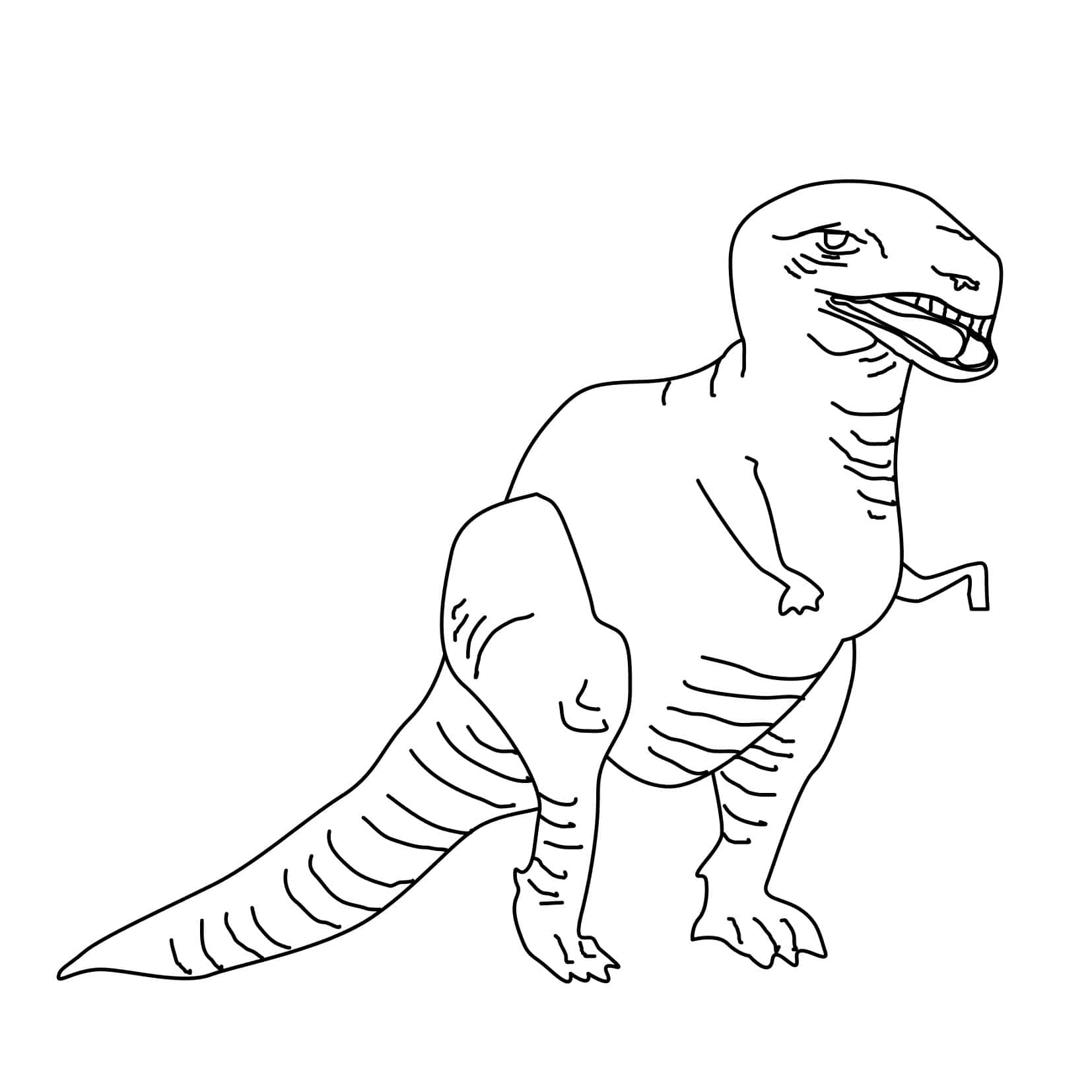 Dinosaur Coloring 桌布 壁紙 — 一幅黑白線條畫，描繪一隻風格化的恐龍，張開嘴巴，皮膚有紋理。