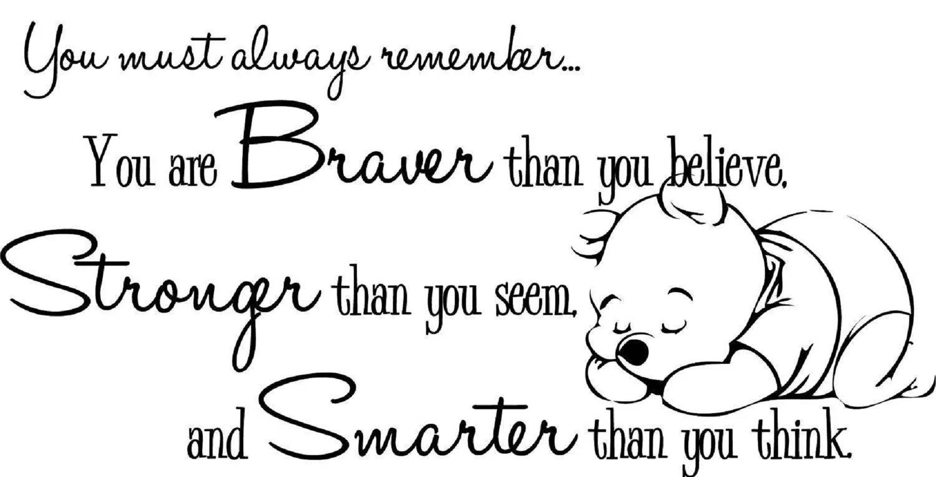 Winnie The Pooh Quotes 桌布 壁紙 — 一幅黑白線條畫，描繪小熊維尼在關於勇氣、力量和智慧的勵志名言旁安睡。