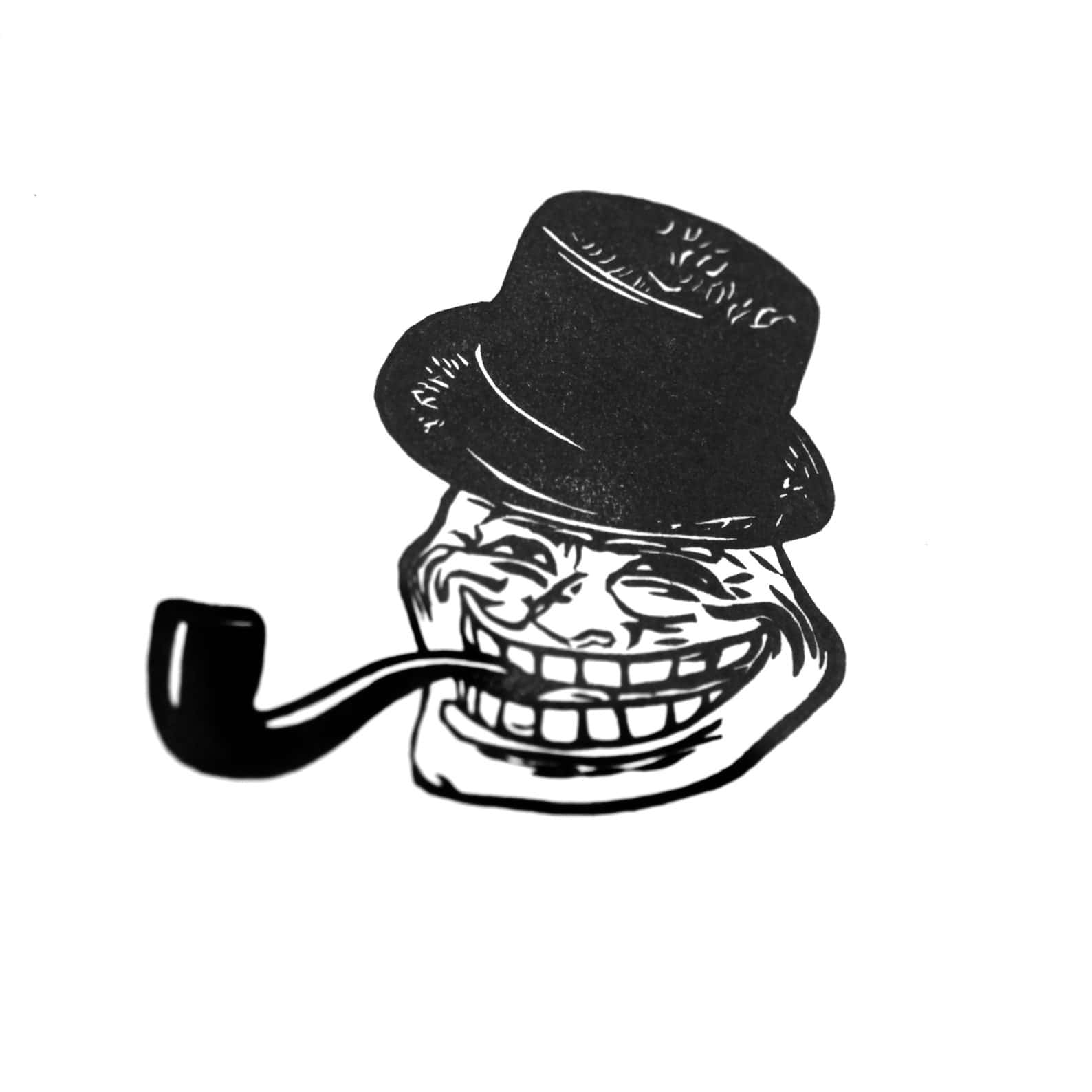 meme 桌布 壁紙 — 一幅黑白線條藝術插圖，描繪戴著高帽抽煙斗的 troll 臉。