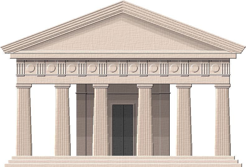 Greek Aesthetic 桌布 壁紙 — 一座古典希臘神廟，擁有高大的柱子和三角形山牆，孤立地矗立在黑色背景前。