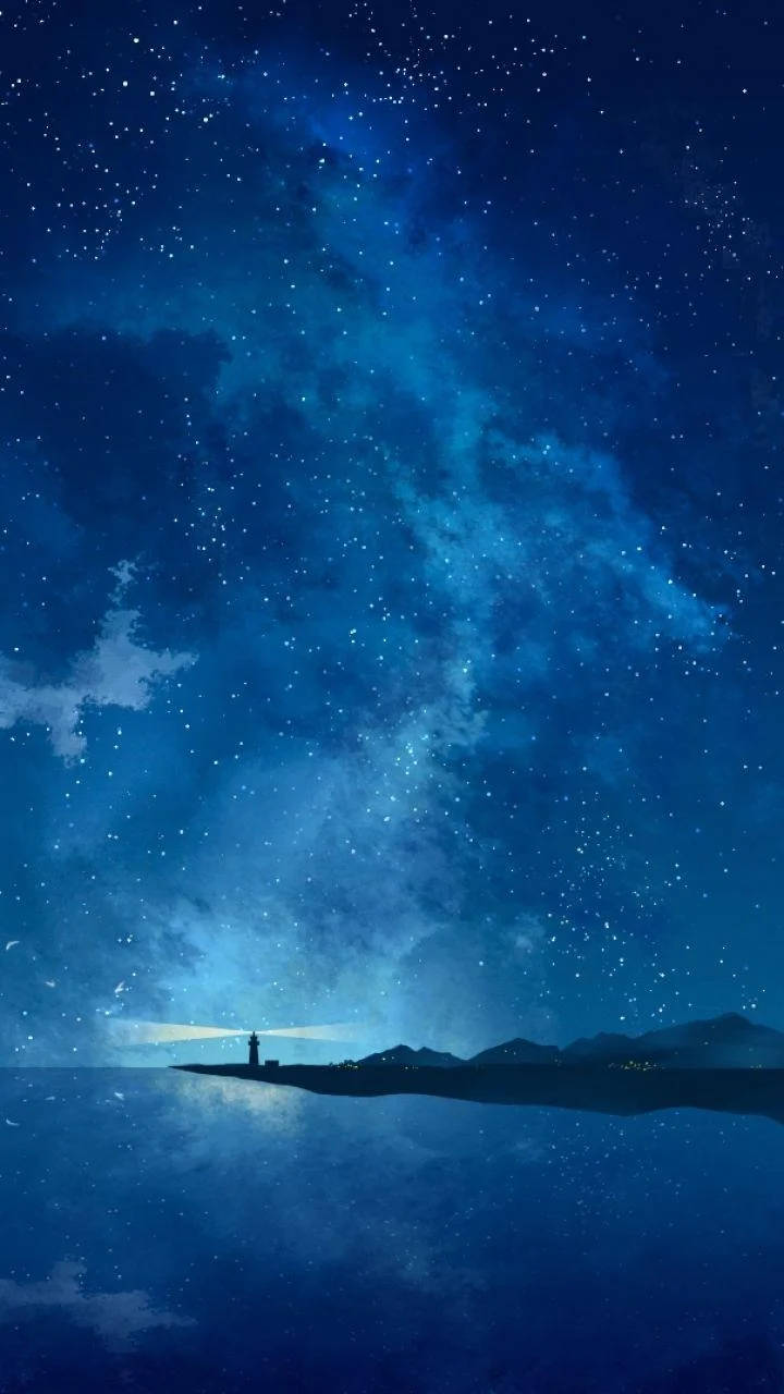 燈塔在繁星夜空下照亮海洋 — 4K 動漫手機壁紙 壁紙