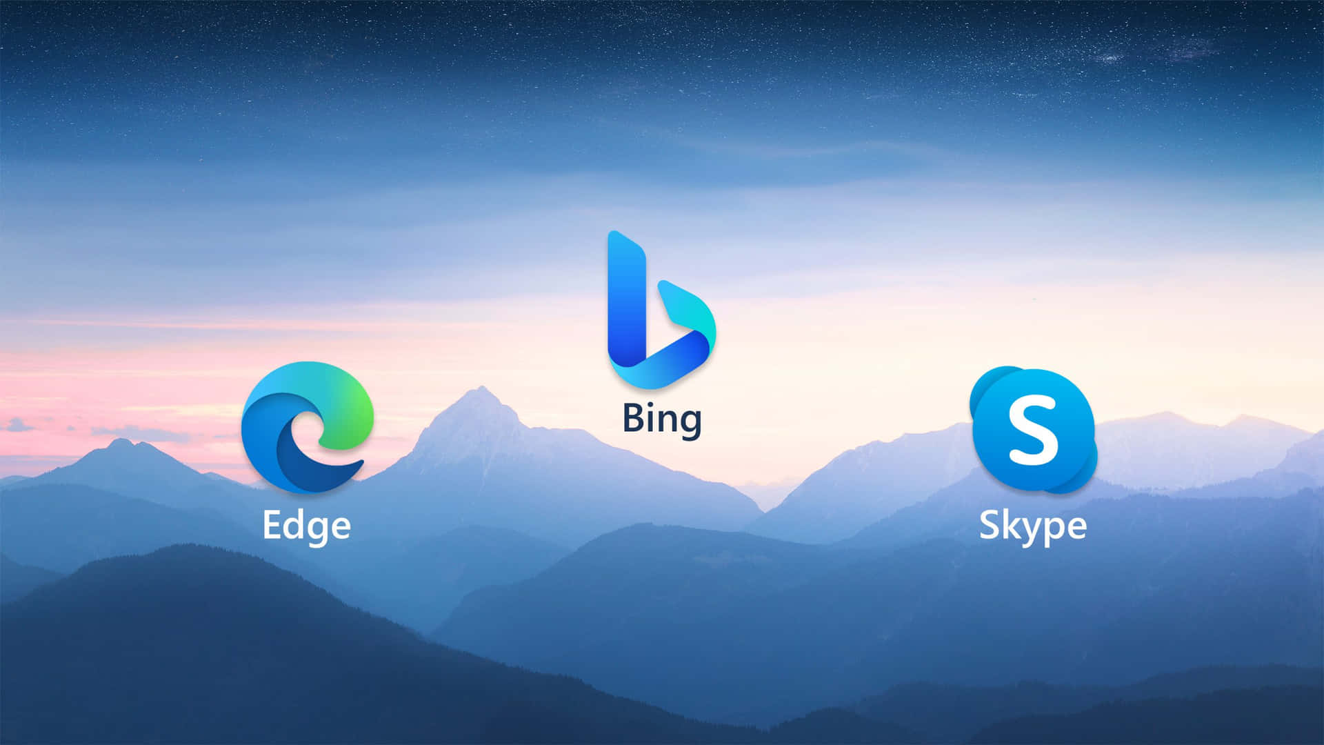 一座帶有 Bing 標誌和 Skype 標誌的山 壁紙