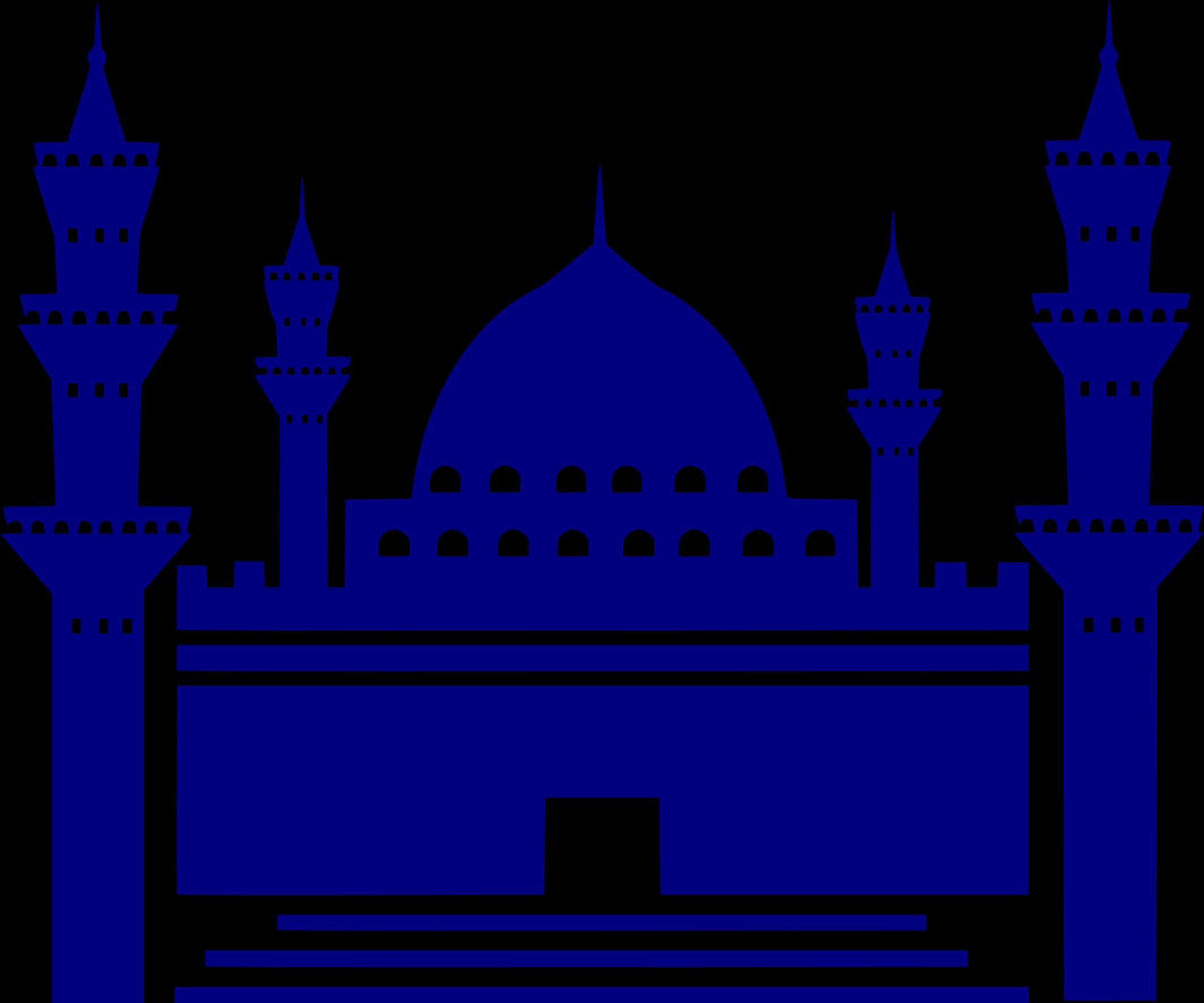 Mosque 桌布 壁紙 — 一座帶有圓頂和宣禮塔的清真寺的醒目藍色剪影，在黑色背景下顯得格外突出。
