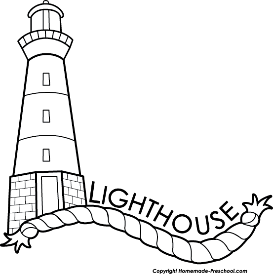 Lighthouse 桌布 壁紙 — 一座燈塔的黑白線條畫，帶有繩索橫幅拼寫燈塔。
