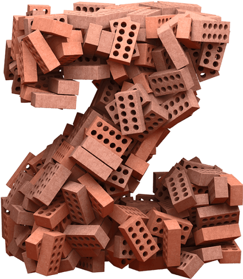 Brick 桌布 壁紙 — 一座由紅色磚塊堆疊而成、高聳混亂的雕塑，在黑色背景上拼出字母Z。