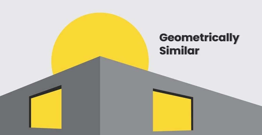 Gray And Yellow 桌布 壁紙 — 一座簡約灰色建築，帶有黃色窗戶和上方黃色太陽，背景為淺灰色。