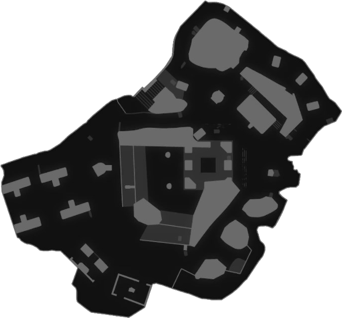 Cod 桌布 壁紙 — 一座複雜建築物的單色俯視地圖佈局，設有相互連接的房間和走廊。