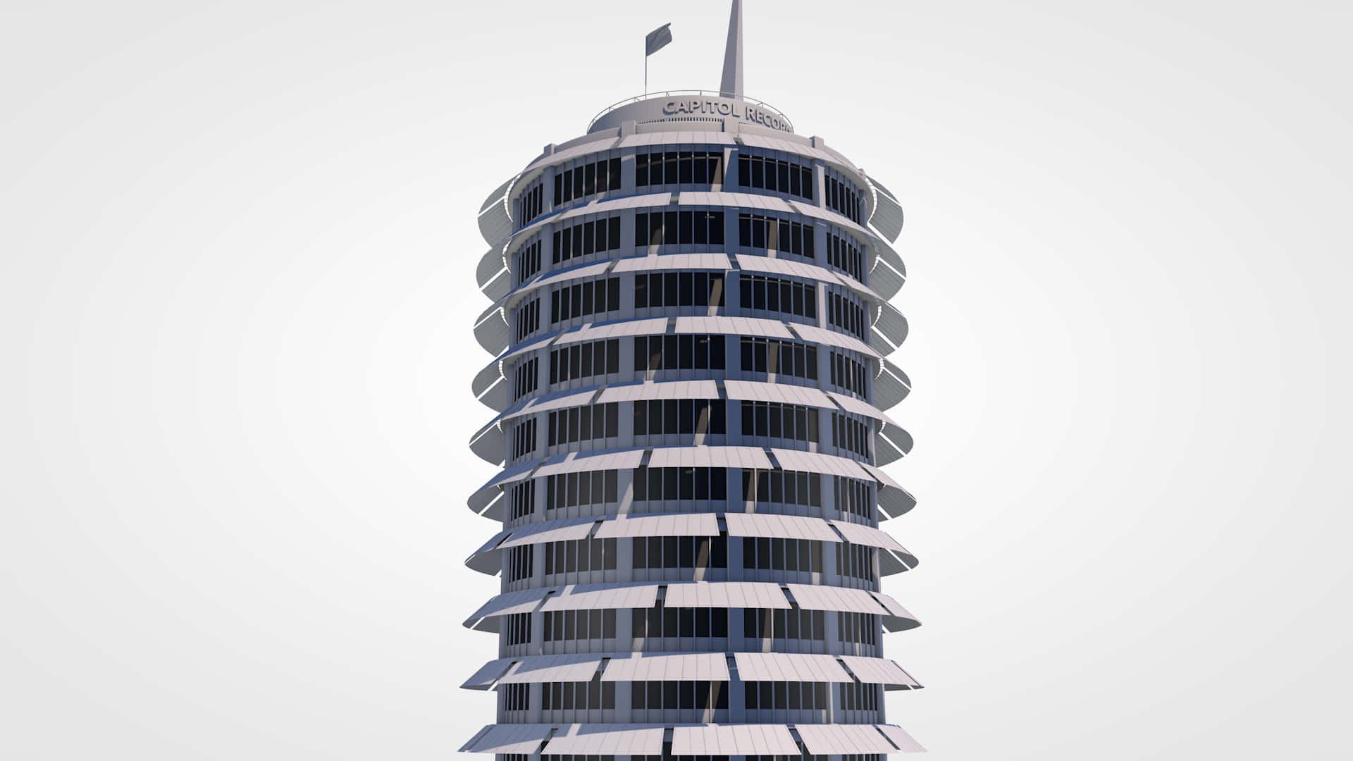 Building 桌布 壁紙 — 一座高聳的白色圓柱形建築，帶有分層陽台和「CAPITOL」標牌，矗立在樸素的天空下。