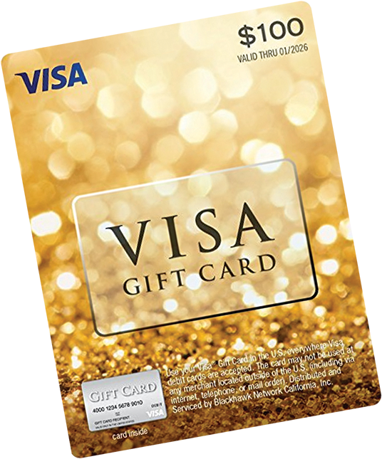 Cards 桌布 壁紙 — 一張 100 美元的 Visa 禮品卡在閃爍的金色散景背景上閃耀，帶有溫暖的光線條紋。