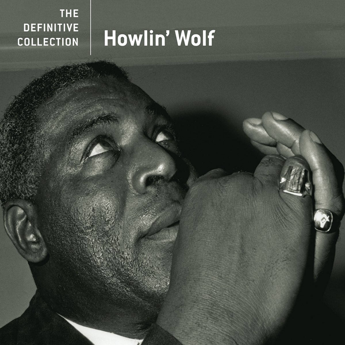artist 桌布 壁紙 — 一張Howlin' Wolf的黑白肖像，他向上凝視，手靠近臉部，戴著戒指。