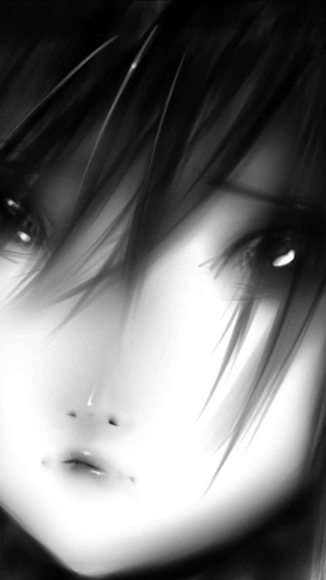 Sad Anime Death 桌布 壁紙 — 一張令人難忘的黑白動漫特寫，捕捉年輕人的臉龐，帶有戲劇性的燈光和富有表現力的眼睛。