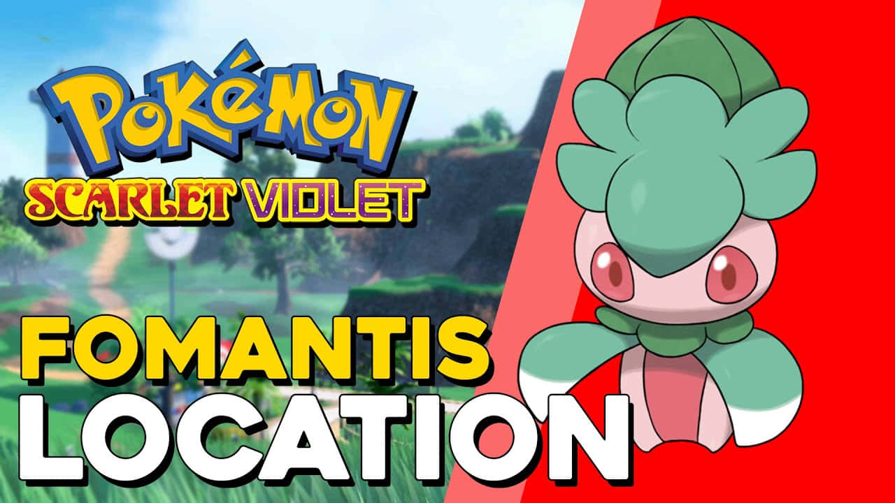 寶可夢 桌布 壁紙 — 一張充滿活力的 Pokémon 朱紫宣傳圖片， featuring 角色 Fomantis，背景為紅綠分割色，並帶有粗體文字。