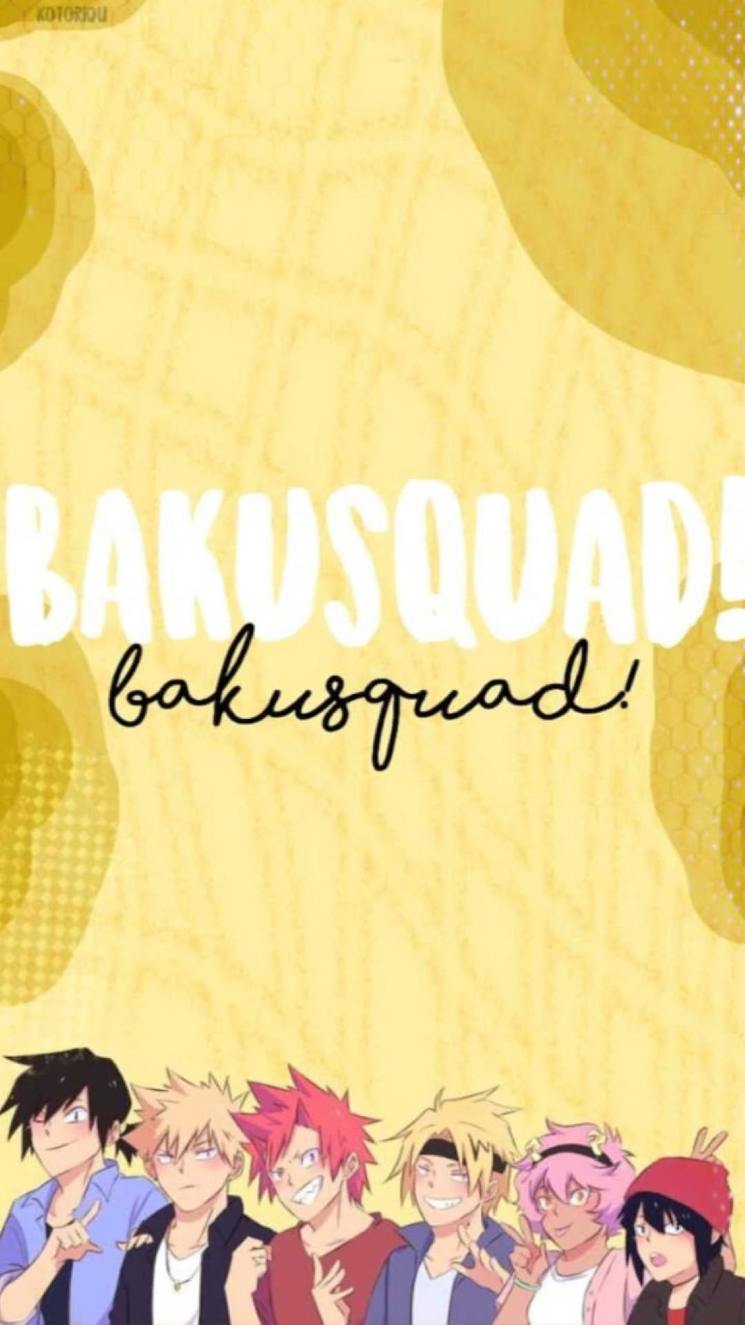Bakusquad 桌布 壁紙 — 一張充滿活力的動漫壁紙，Bakusquad 角色在帶有紋理的黃色背景上愉快地擺姿勢。