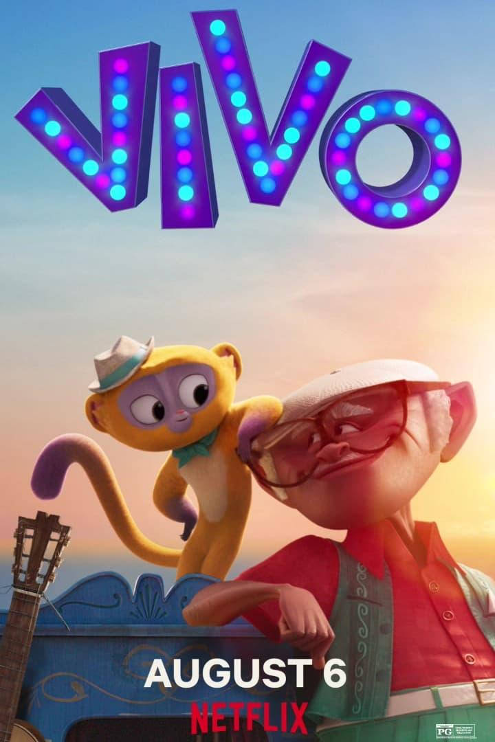Vivo 桌布 壁紙 — 一張充滿活力的動畫海報，描繪了一隻黃色猴子和一位戴眼鏡的老人，背景是夕陽天空和發光的「Vivo」標誌。