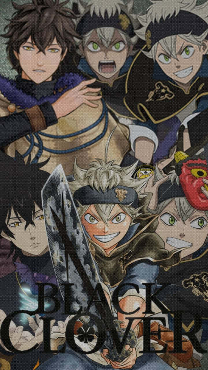 Black Clover Anime 桌布 壁紙 — 一張動態動漫桌布，展示六個《黑色五葉草》中充滿鬥志的角色，手持劍並擺出戰鬥姿勢，表情堅定。