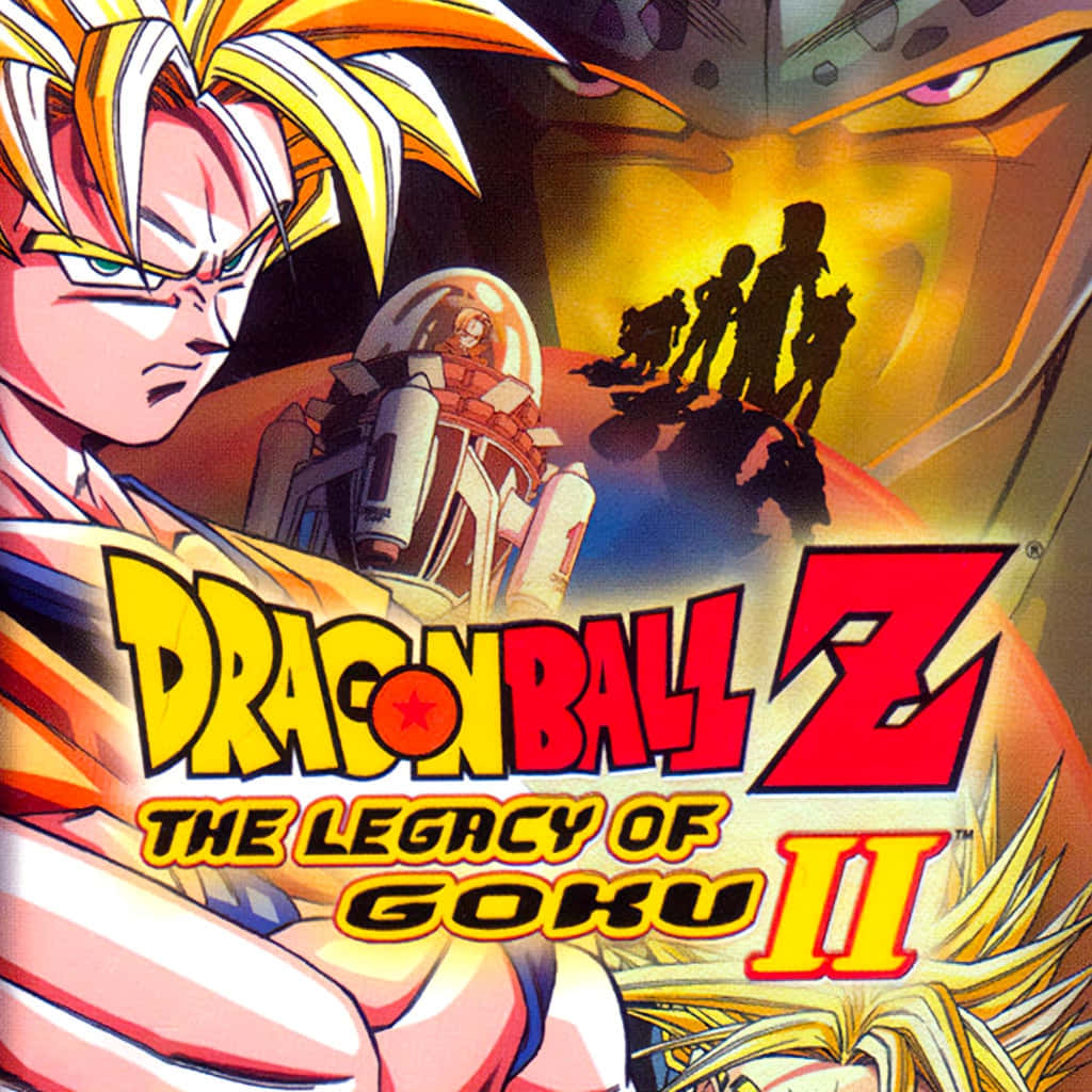 Dbz 桌布 壁紙 — 一張動態動畫海報，前景是堅定的超級賽亞人悟空，剪影戰士和機器人襯托著熾熱的宇宙背景。
