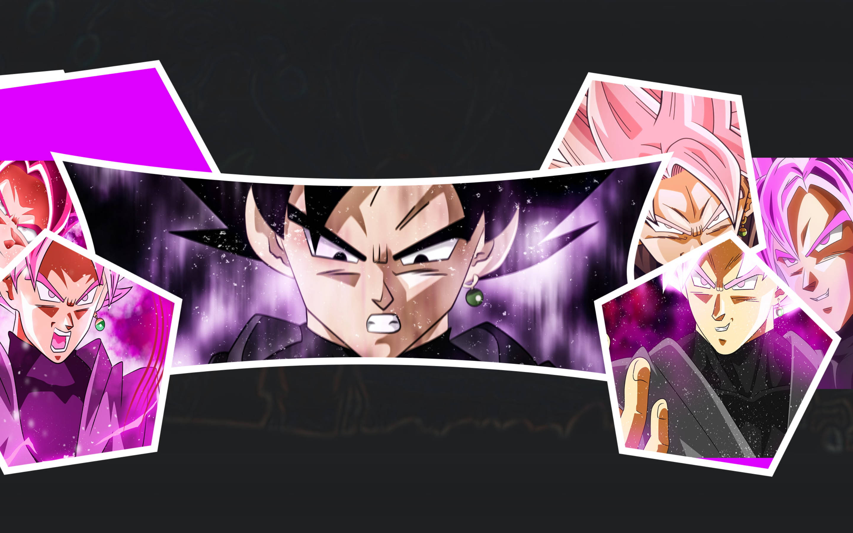 goku black iPhone 桌布 壁紙 — 一張動漫角色拼貼畫，表情強烈，背景為宇宙紫色。