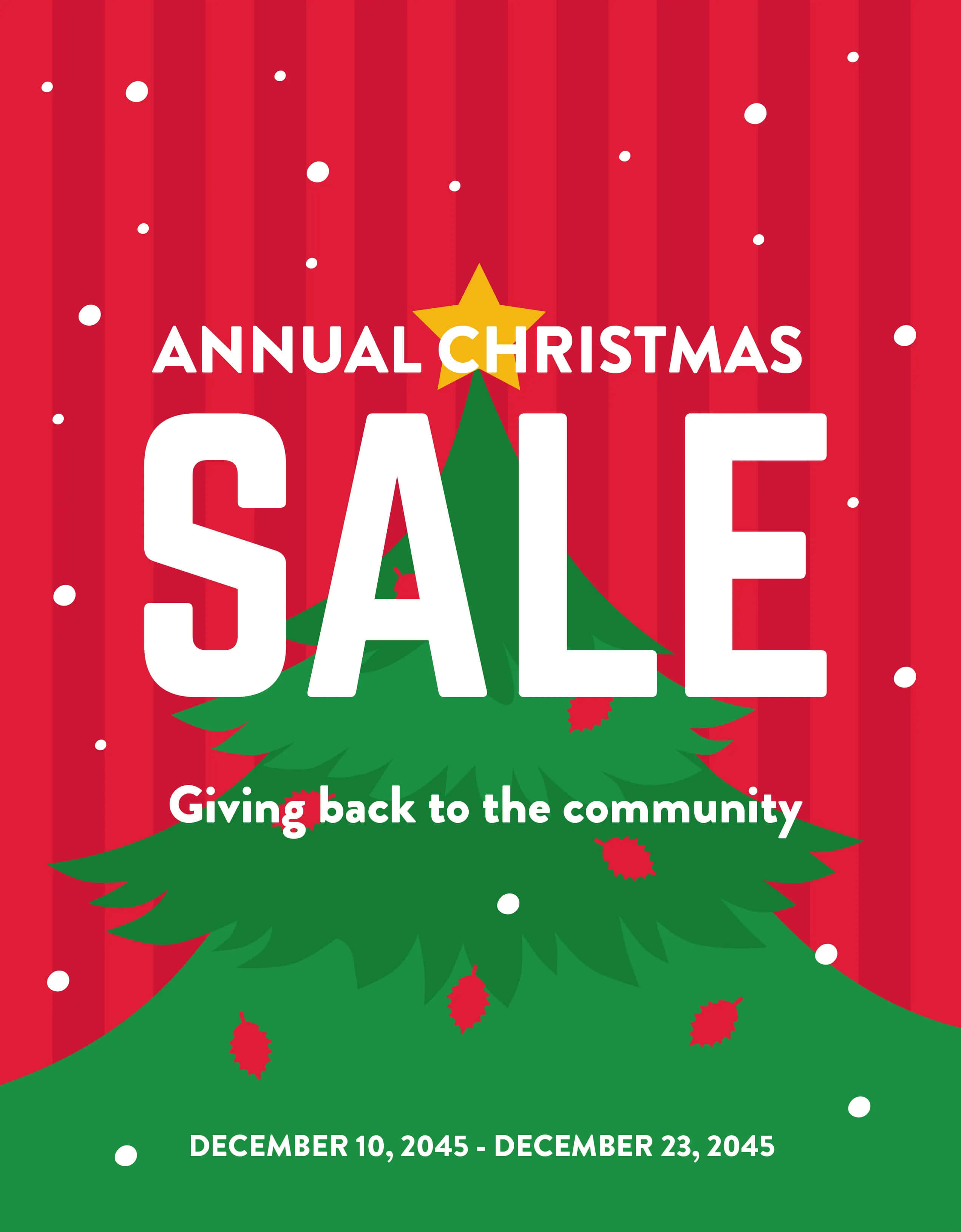 Christmas Flyer 桌布 壁紙 — 一張喜慶的紅綠色聖誕促銷海報，帶有粗體白色文字和飄落的雪花。
