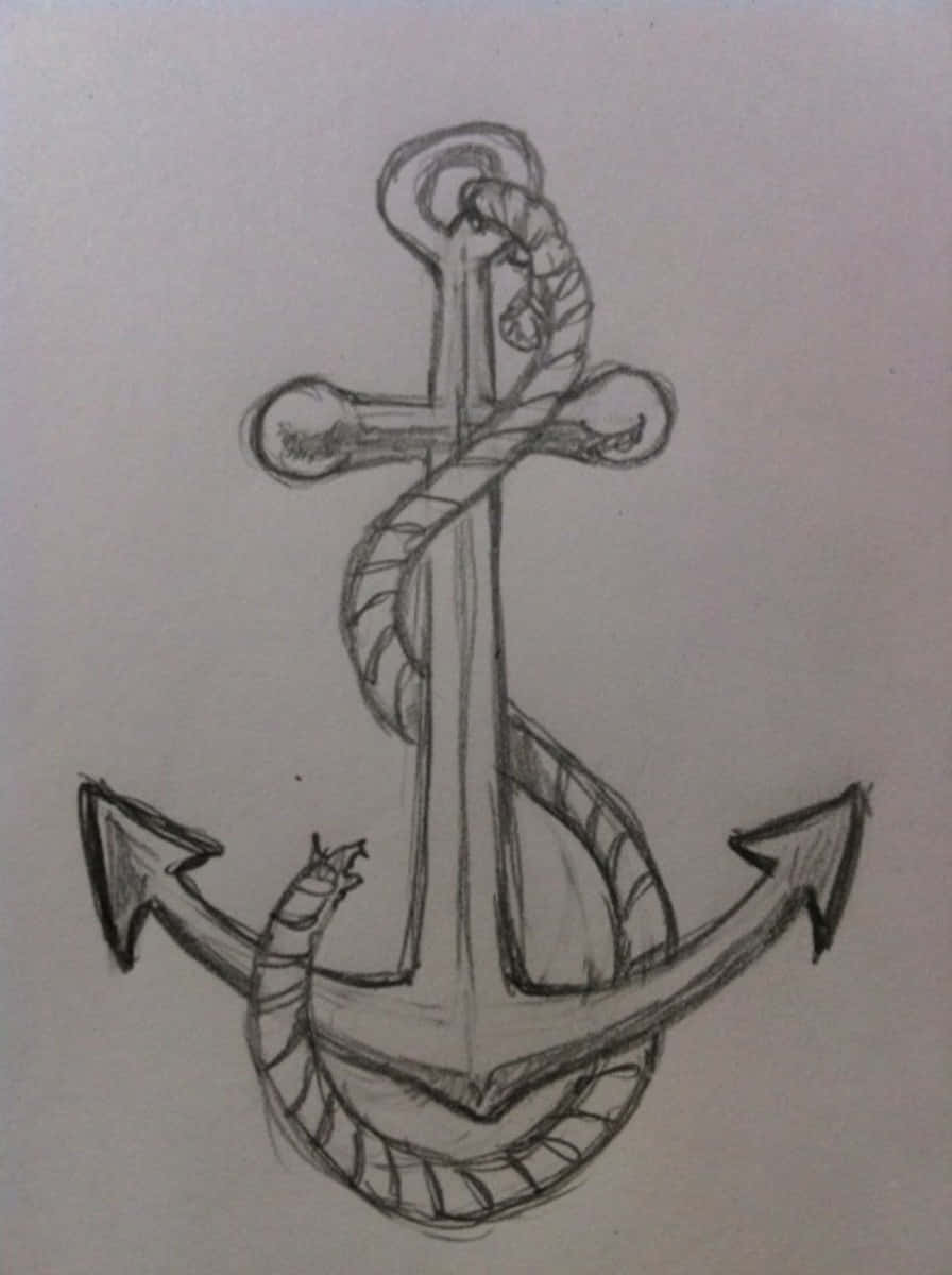 sketch 桌布 壁紙 — 一張在普通紙上詳細鉛筆素描的航海錨，被粗繩纏繞。