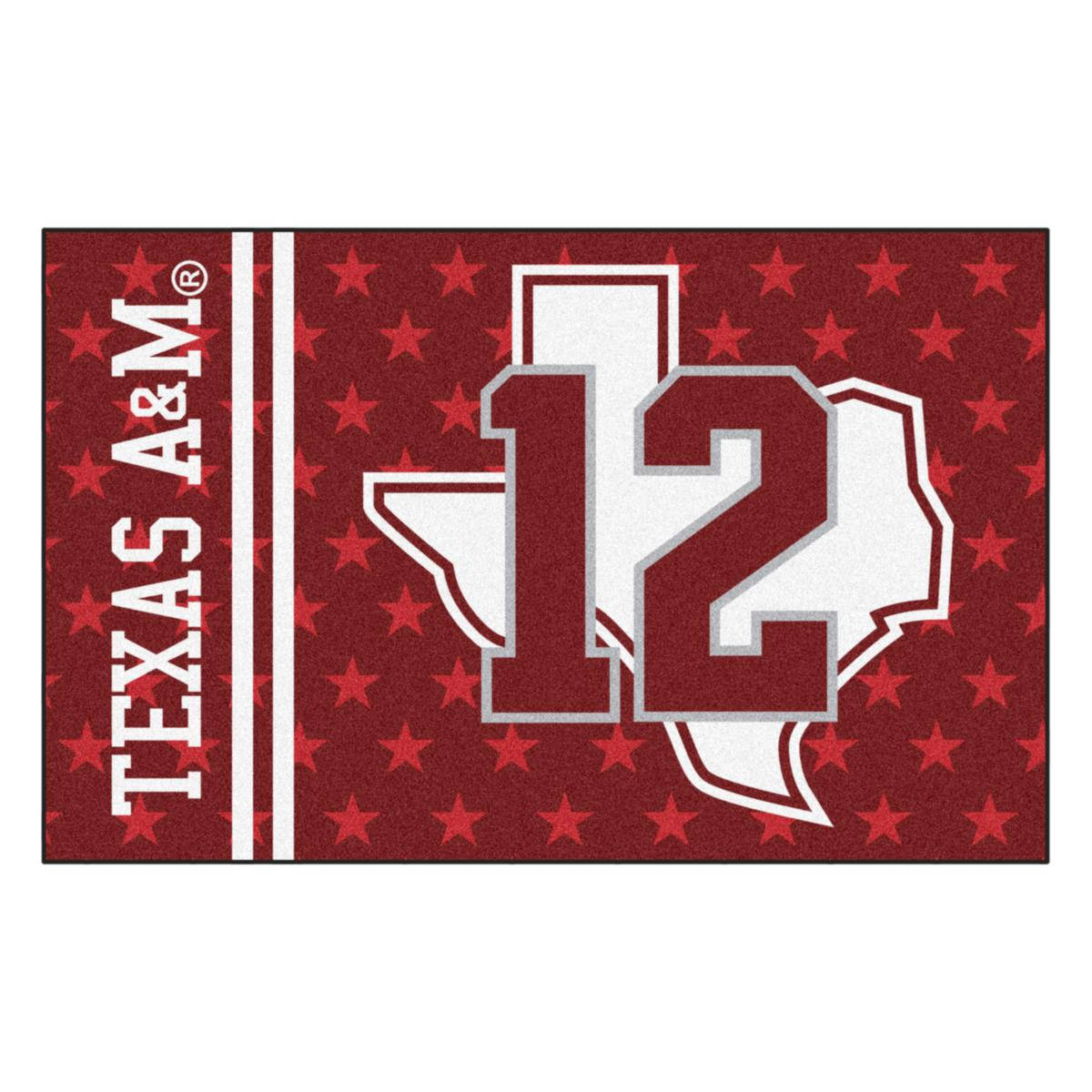 德州 桌布 壁紙 — 一張大膽的紅色 Texas A&M 12th Man 地毯，帶有白色星星和球隊標誌。