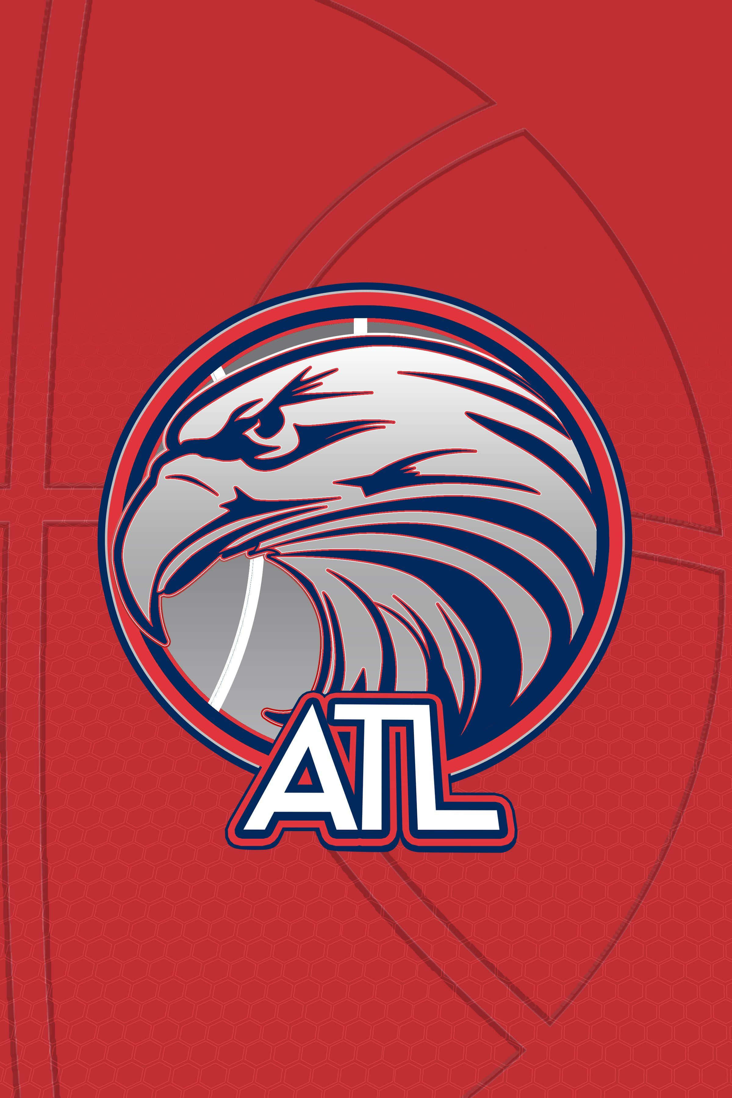Atlanta Hawks 桌布 壁紙 — 一張大膽的紅色壁紙，帶有風格化的鷹標誌和「ATL」文字，背景為籃球紋理。