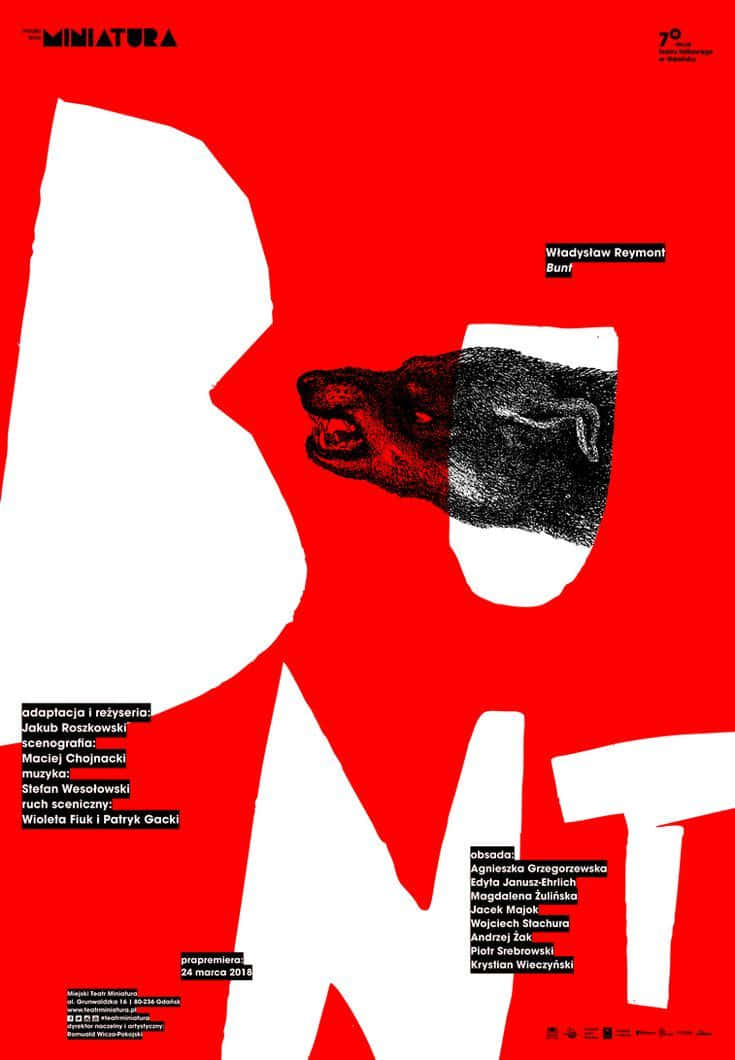 Minimalist Typography 桌布 壁紙 — 一張大膽的紅色海報，在鮮豔的紅色背景上，白色字母「B」內有一個風格化的黑色狗頭，並帶有文字細節。