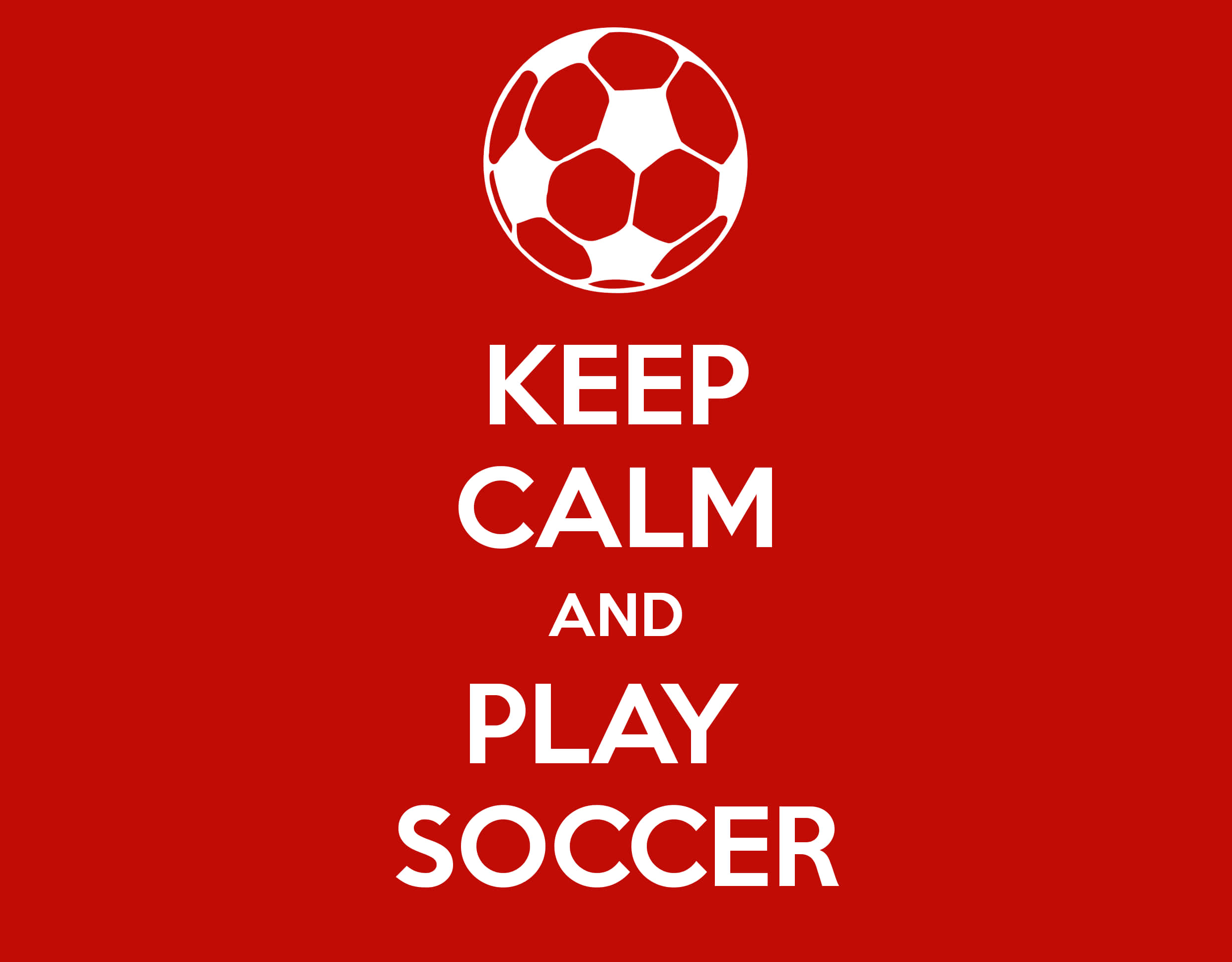 Football Quotes 桌布 壁紙 — 一張大膽的紅色海報，白色文字寫著「KEEP CALM AND PLAY SOCCER」，下方有一個足球圖標。