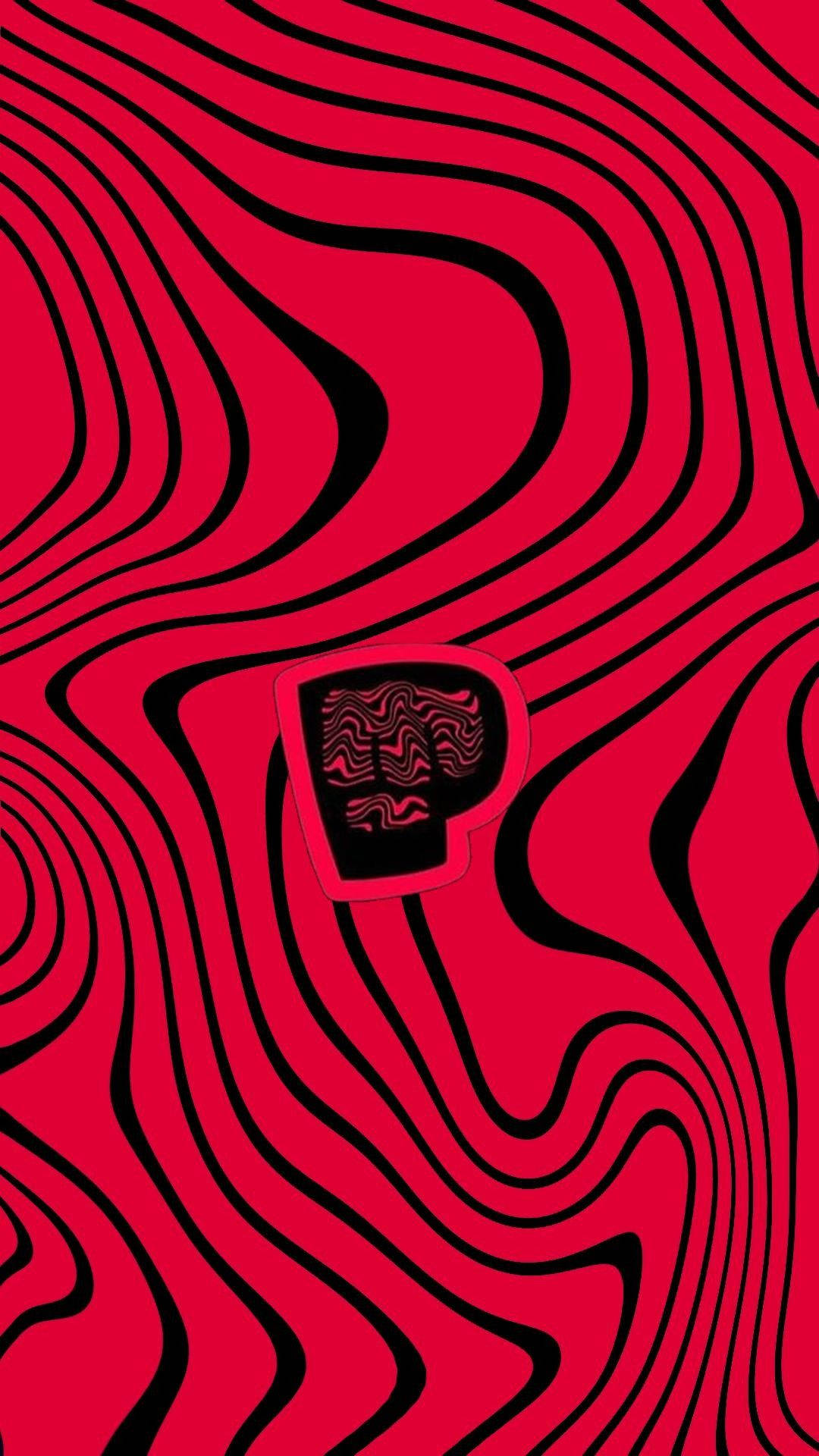 PewDiePie 桌布 壁紙 — 一張大膽的紅黑抽象壁紙，帶有漩渦線條和中央的風格化咖啡杯圖標。