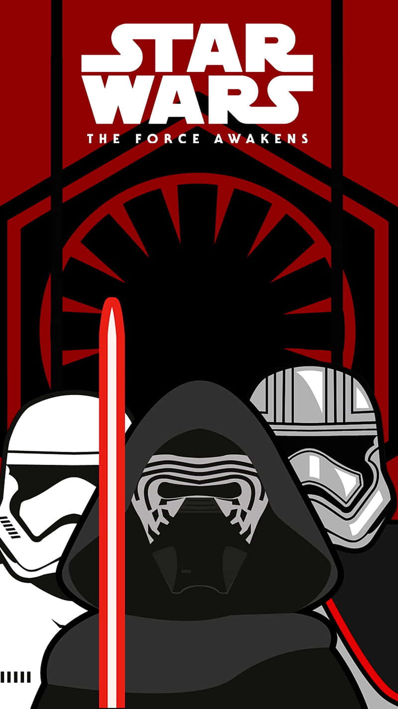 The First Order 桌布 壁紙 — 一張大膽的紅黑星際大戰海報， featuring Kylo Ren 手持紅色光劍，兩側有風暴兵。