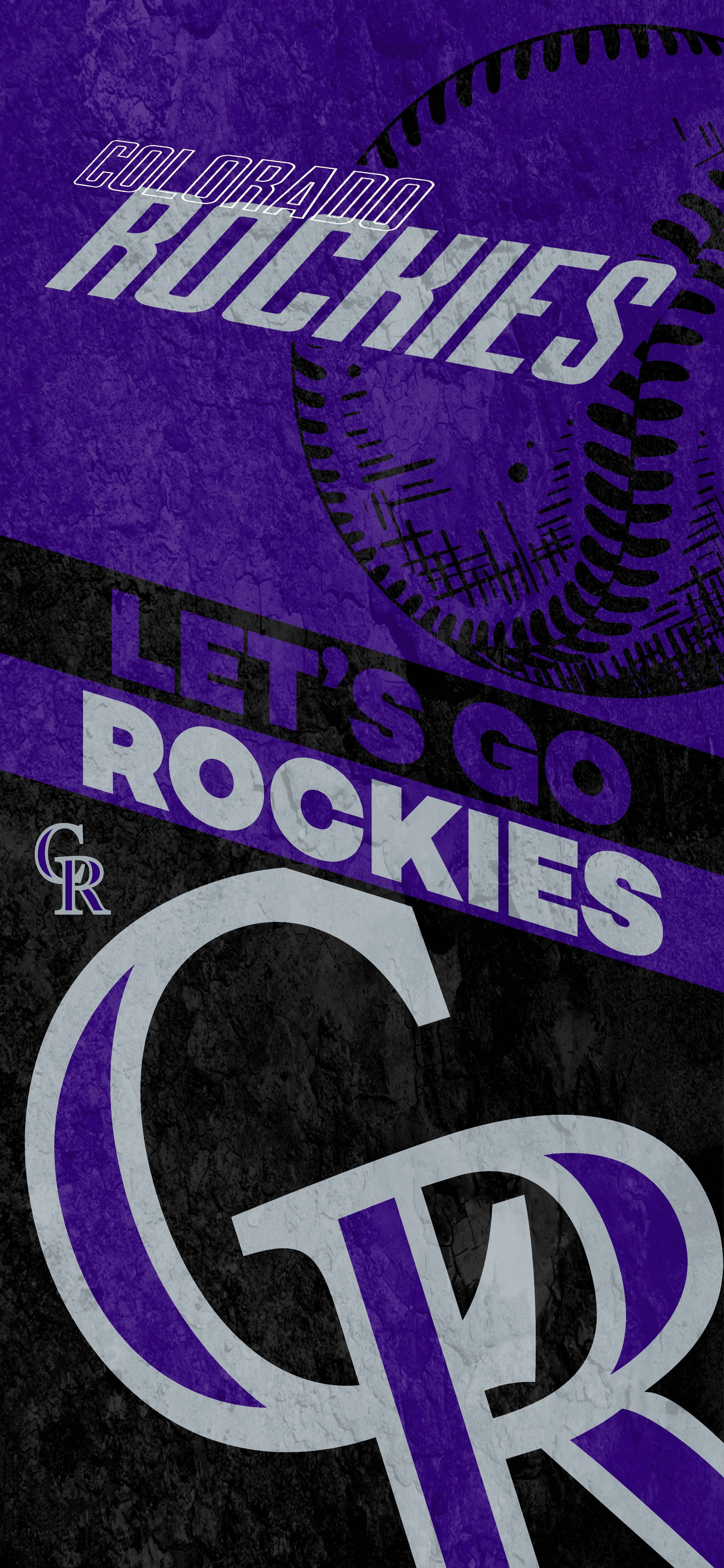 Rockies 桌布 壁紙 — 一張大膽的紫色和黑色科羅拉多洛磯隊棒球毛巾圖案，帶有球隊標誌和縫線細節。