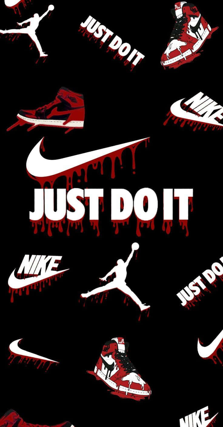 黑色背景，帶有滴落的紅色Nike標誌和Air Jordan運動鞋，以及「Just Do It」口號。 — 鞋子 GIF 壁紙