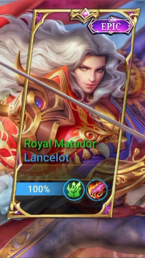 Mobile Legends 動態圖 桌布 壁紙 — 一張奇幻遊戲卡，描繪一位白髮、身穿華麗盔甲、手持劍的皇室戰士。