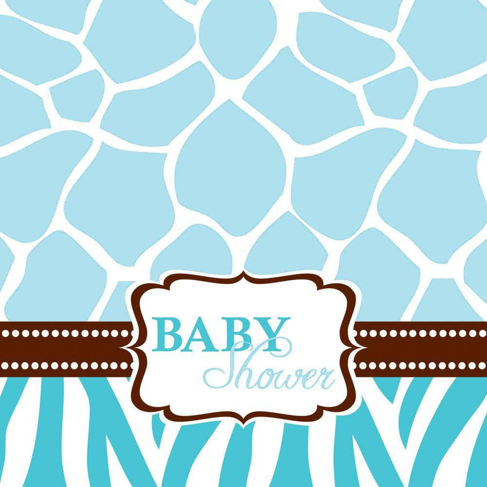 Baby 桌布 壁紙 — 一張嬰兒送禮會邀請卡，頂部有長頸鹿圖案，底部有斑馬圖案，並以棕色圓點緞帶框邊。