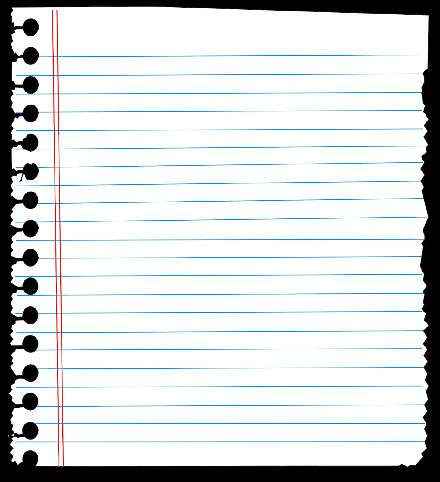Notebook 桌布 壁紙 — 一張帶有撕裂邊緣和螺旋裝訂孔的橫線筆記本紙張，置於黑色背景上。
