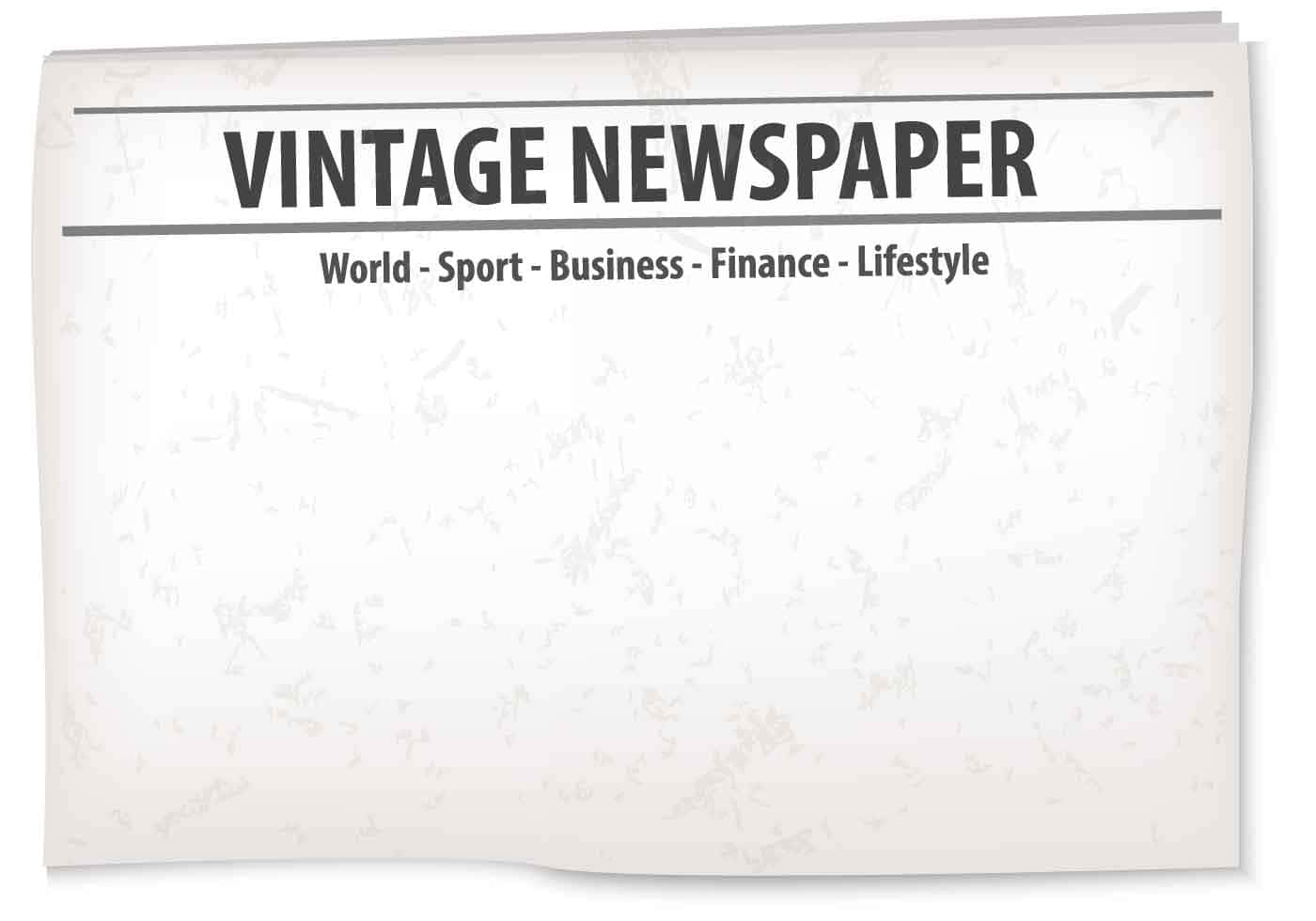 Newspaper 桌布 壁紙 — 一張復古報紙頭版，帶有粗體標題和褪色墨水質感，印在舊紙上。