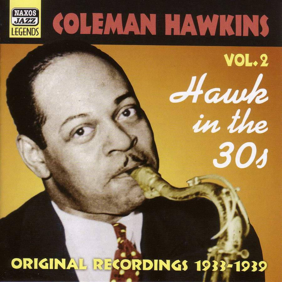 band 桌布 壁紙 — 一張復古爵士專輯封面，Coleman Hawkins 在溫暖的黃色背景上吹奏薩克斯風，搭配粗體字型。