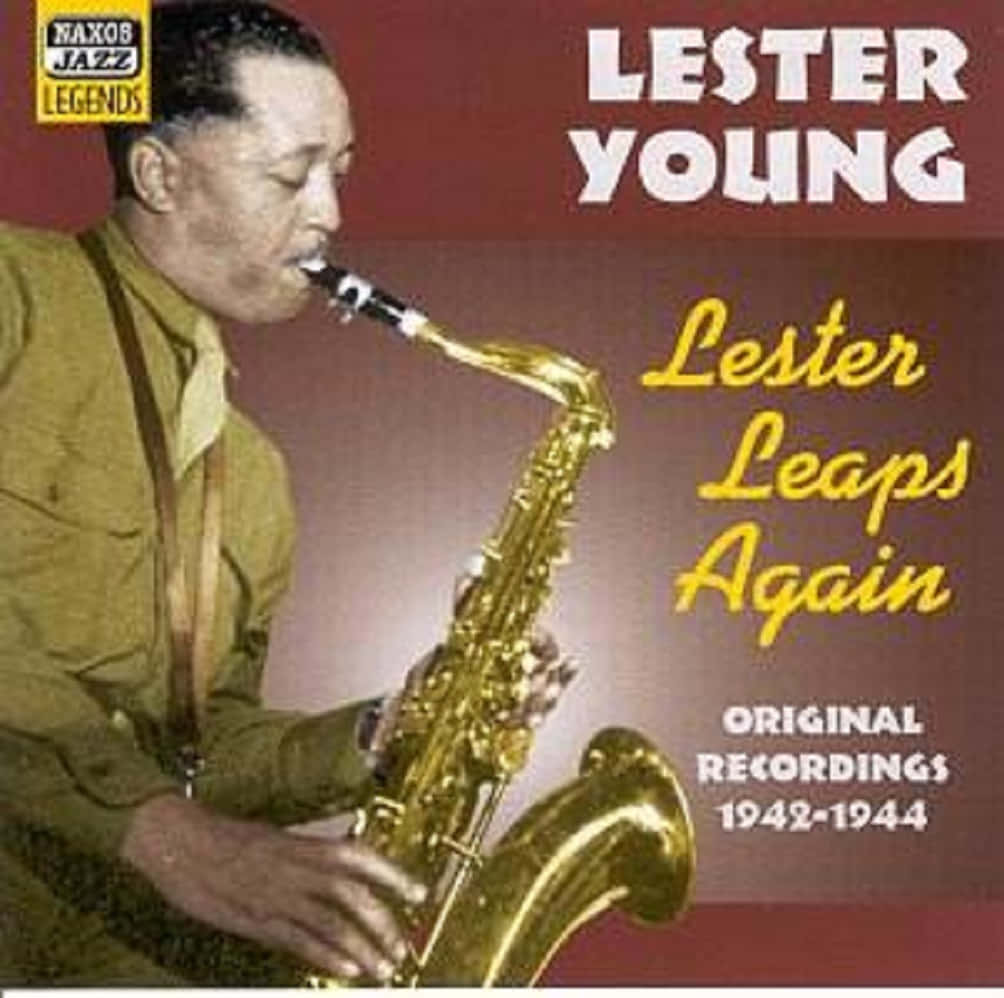 Celebrity 桌布 壁紙 — 一張復古爵士專輯封面，Lester Young 在溫暖的紅色漸變背景前吹奏金色薩克斯風。