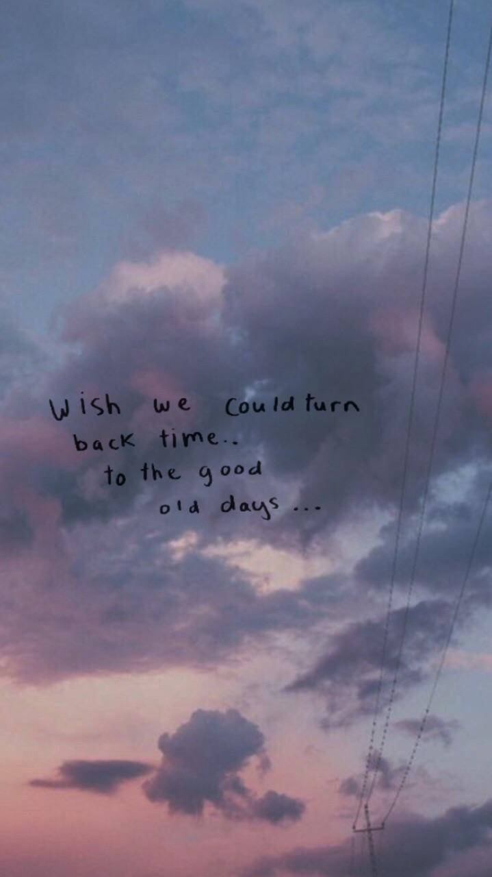 Sad Quotes 桌布 壁紙 — 一張懷舊的手寫便條，在帶有粉紅、紫和藍色雲朵及電線的黃昏天空下，希望時光倒流。