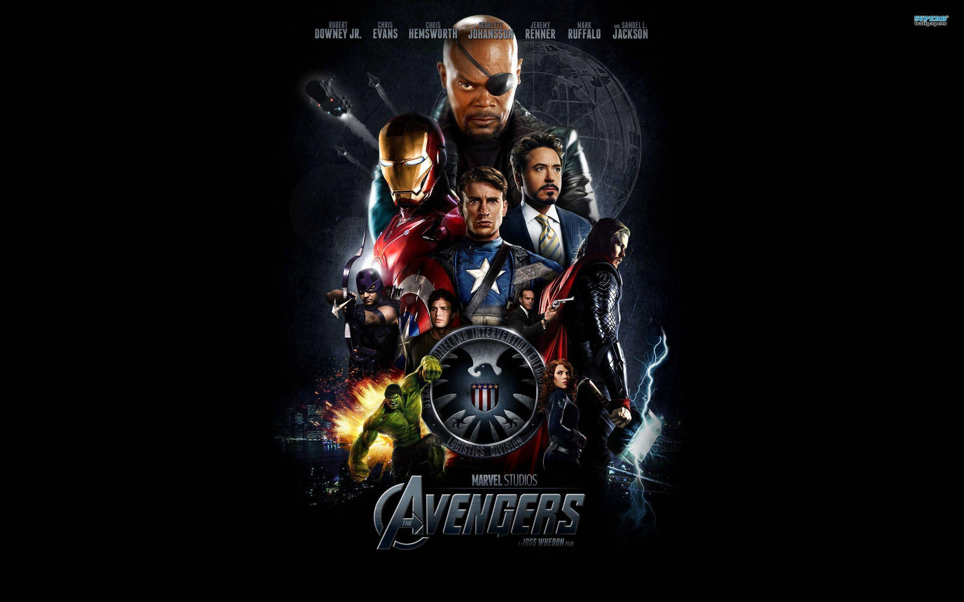 電影動圖 桌布 壁紙 — 一張戲劇性的超級英雄團隊肖像， featuring Iron Man、Captain America 和 Hulk，背景是黑暗的宇宙，帶有發光的能量效果。