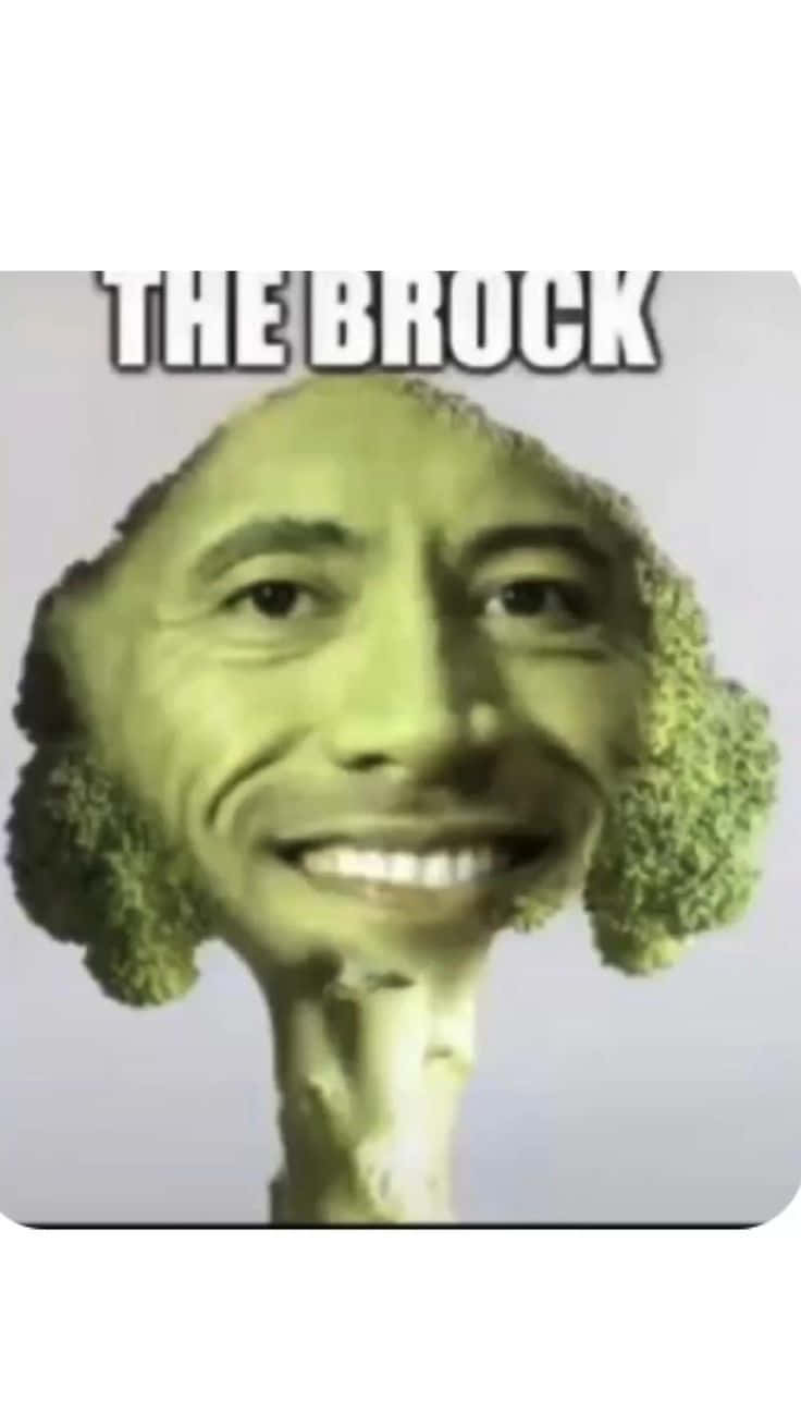 meme 桌布 壁紙 — 一張數位修改的圖片，將巨石強森（Dwayne Johnson）的臉與花椰菜莖融合，微笑並附有上方文字。