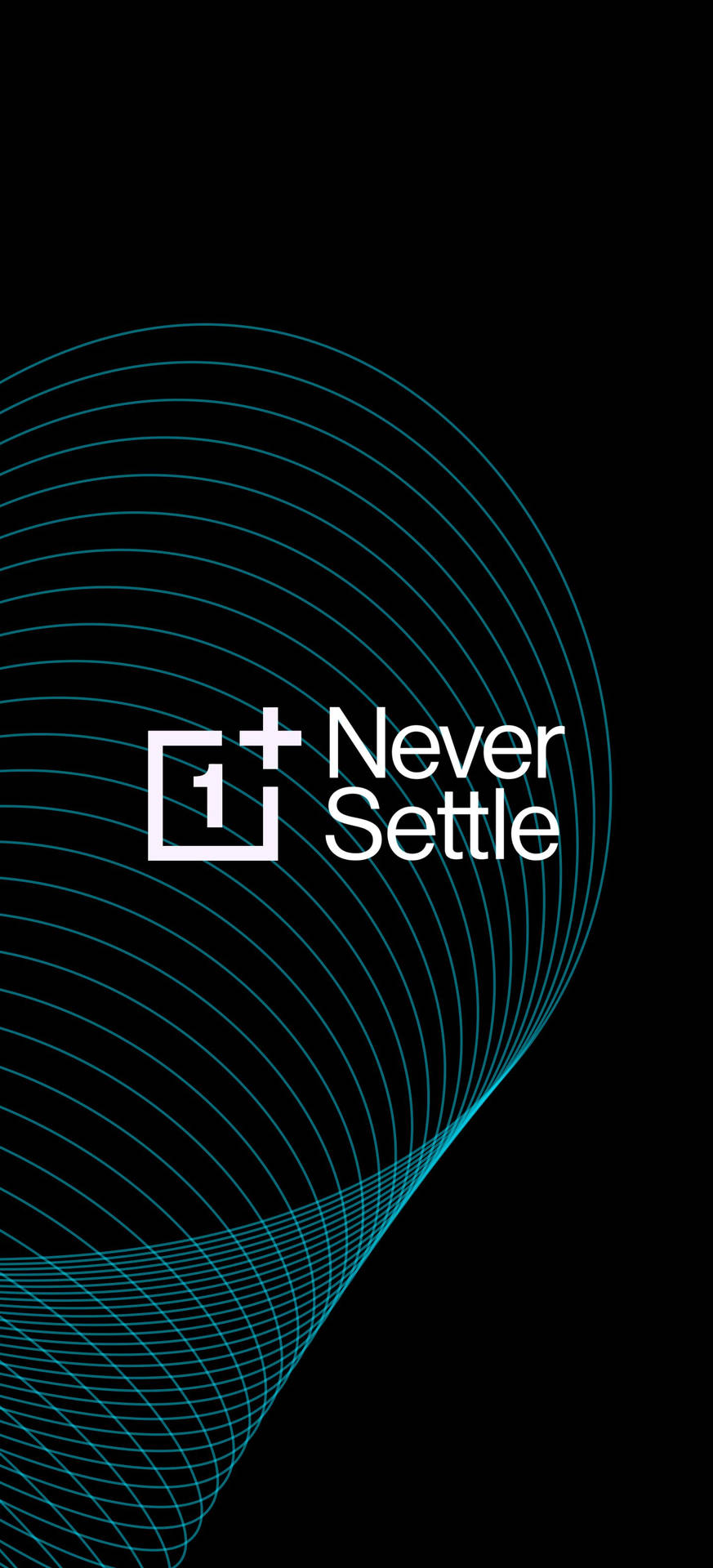 OnePlus 標誌在黑色背景上帶有發光的青色線條