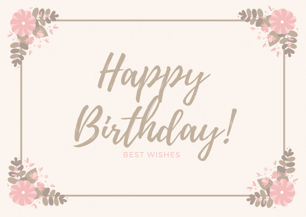 生日快樂賀卡，帶有粉紅色花朵和米色文字。 — 生日快樂 GIF 壁紙