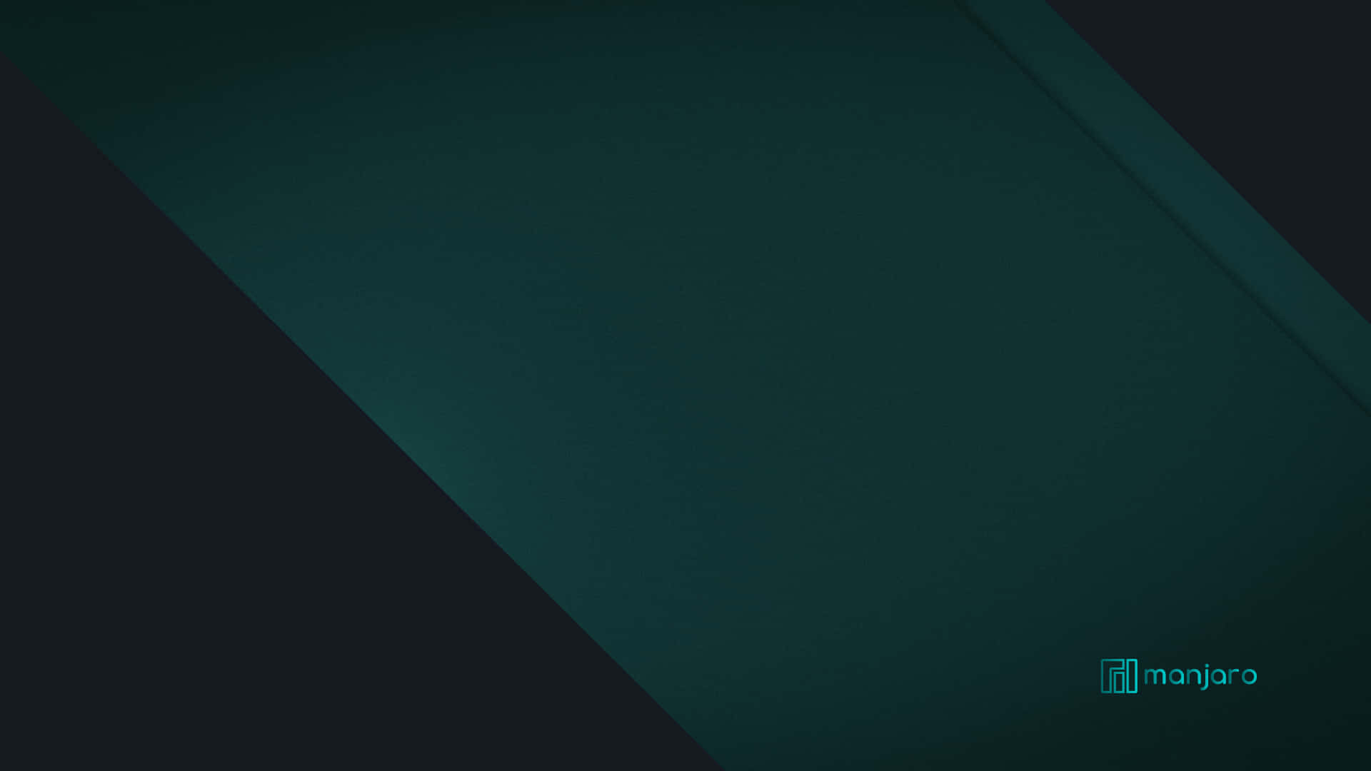 Manjaro 桌布 壁紙 — 一張極簡數位桌布，採用對角線青綠色和黑色漸變，角落有微妙的 manjaro 標誌。