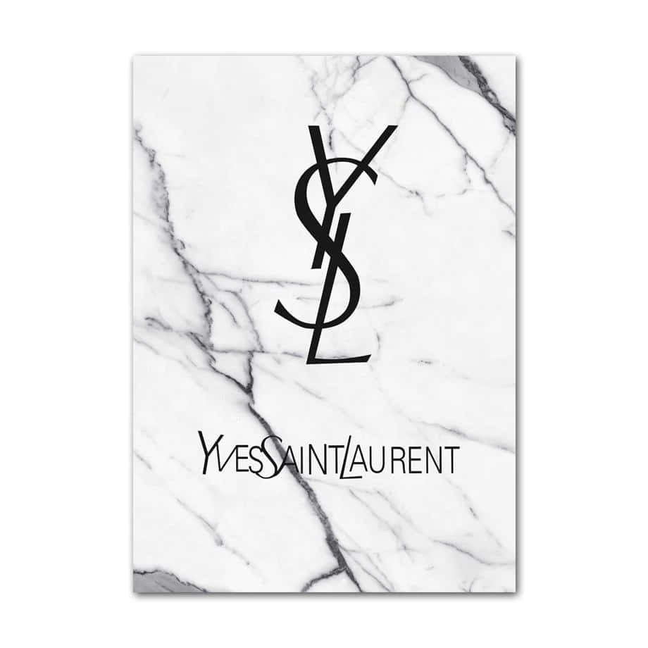YSL 桌布 壁紙 — 一張極簡海報，黑色YSL標誌印在帶有灰色紋理的白色大理石背景上。