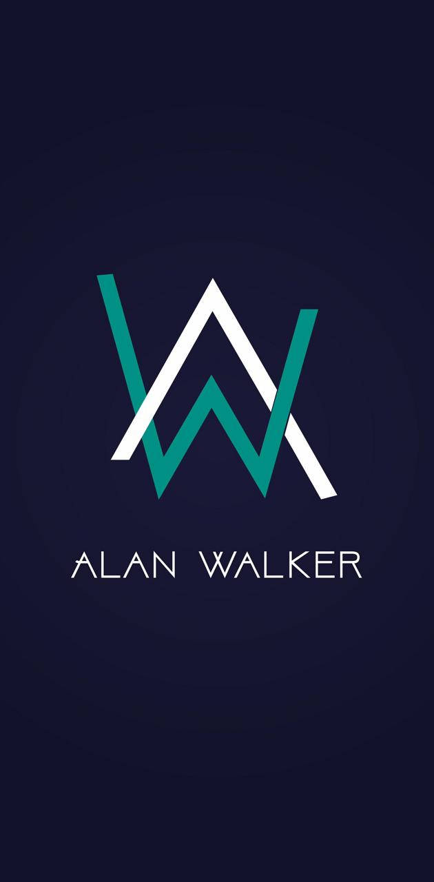標誌 桌布 壁紙 — 一張極簡深藍色桌布，上面有Alan Walker風格化的白色和藍綠色'AW'標誌，下方是他的名字。