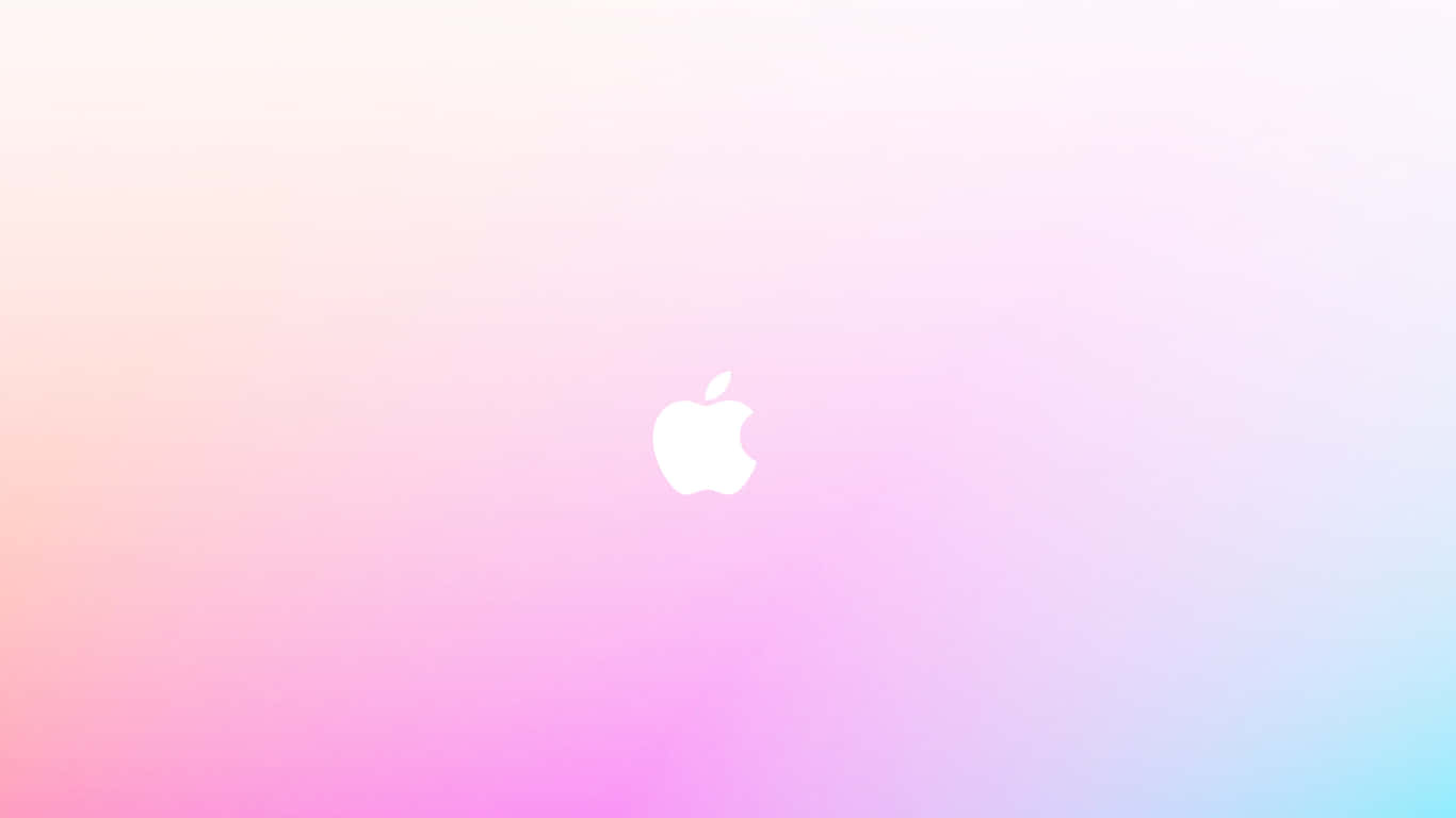 1366x768 Apple 桌布 壁紙 — 一張極簡漸層桌布，白色Apple標誌居中，背景為柔和的粉紅、紫色和藍色調。
